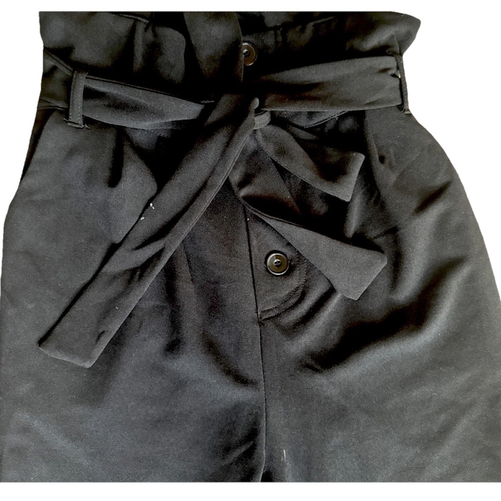 Haute Monde Black High-Waist Paperbag Trousers with Suspender Straps